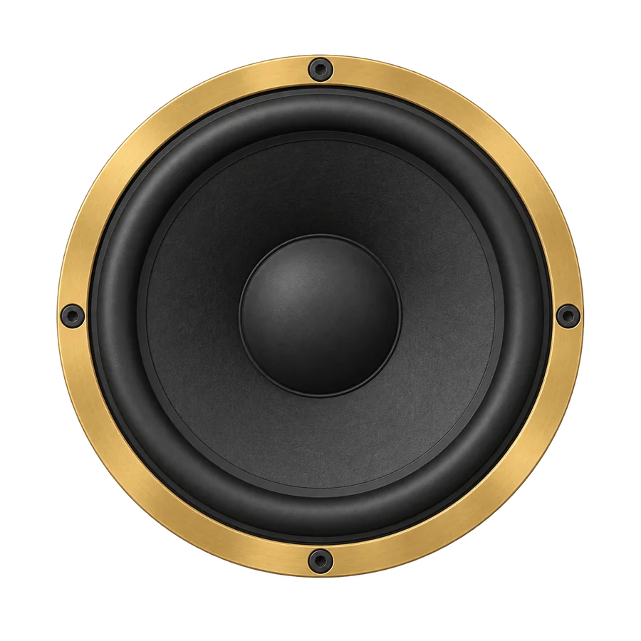 A woofer with a gold trim